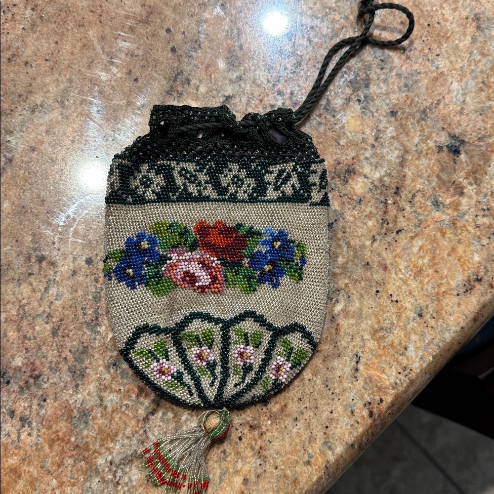 Floral Beaded Drawstring Pouch